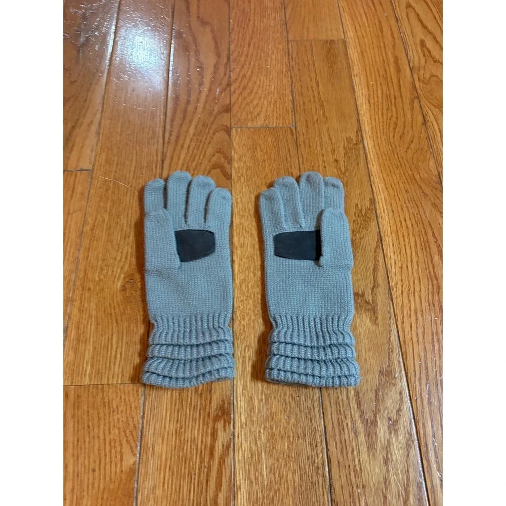 Anne Klein Grey Knit Tech Gloves with Suede Overlay and Lion Logo Hardware